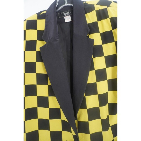Plymouth Black & Yellow Checkered Statement Tailored Vintage Silk Blazer Size 8 - Picture 5 of 12